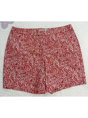 Boden Women’s Red/White Paisley Chino Shorts Size 12 Cotton Blend Flat Front